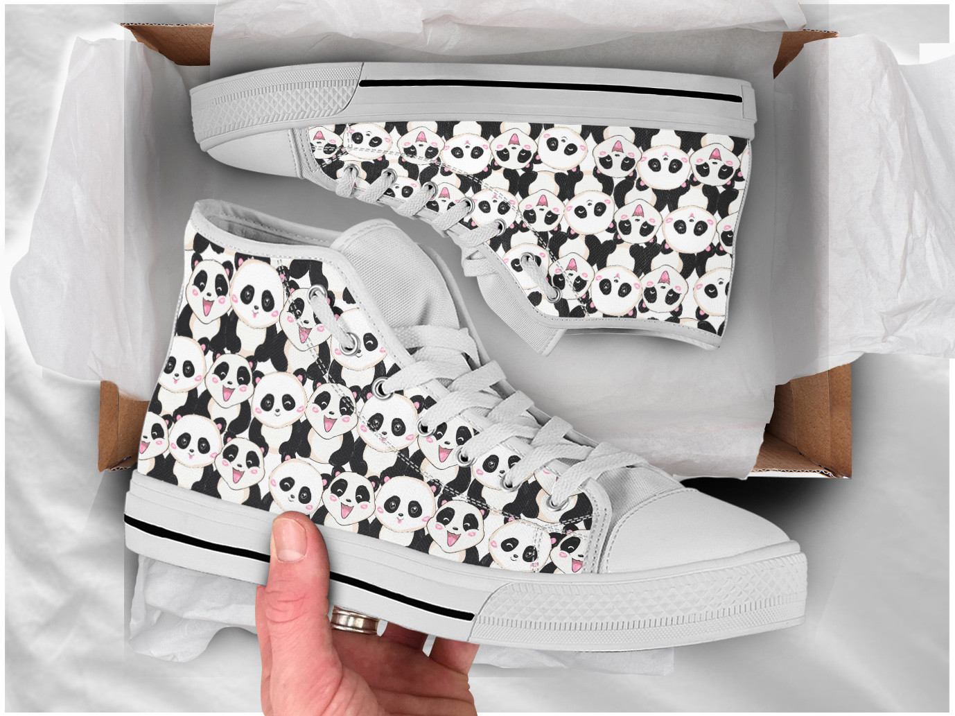 Black White Panda Shoes | Custom High Top Sneakers For Kids & Adults