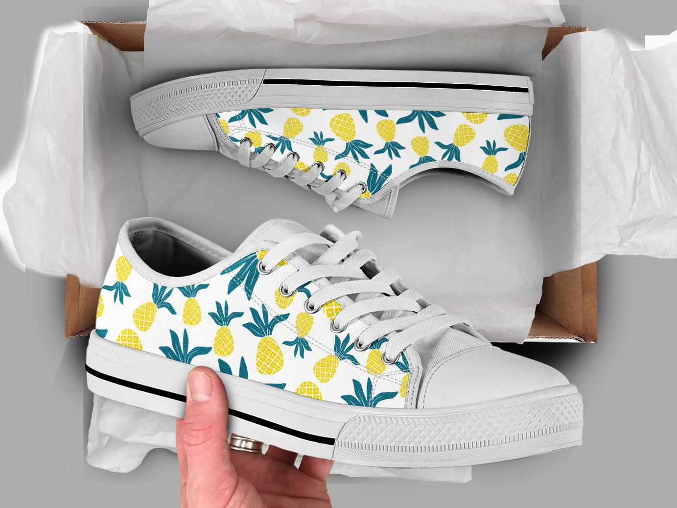 Cute Pineapple Shoes | Custom Low Tops Sneakers For Kids & Adults