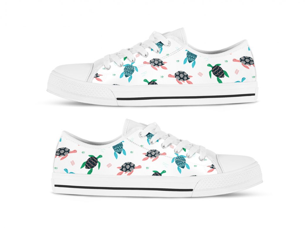 Turtle Printed Shoes | Custom Low Tops Sneakers For Kids & Adults