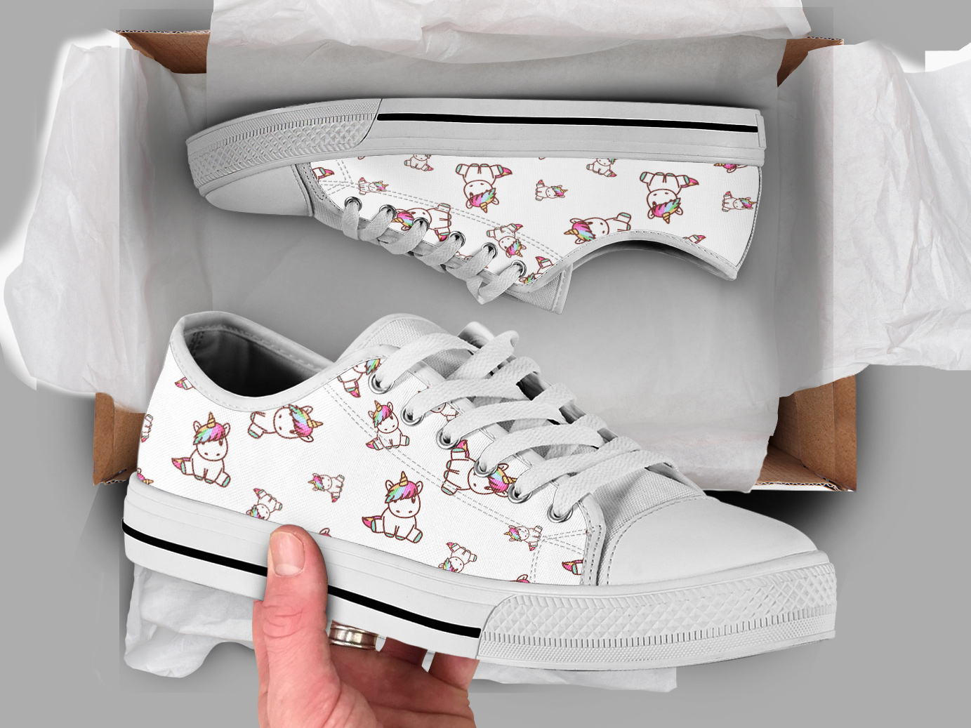 White Unicorn Shoes | Custom Low Tops Sneakers For Kids & Adults