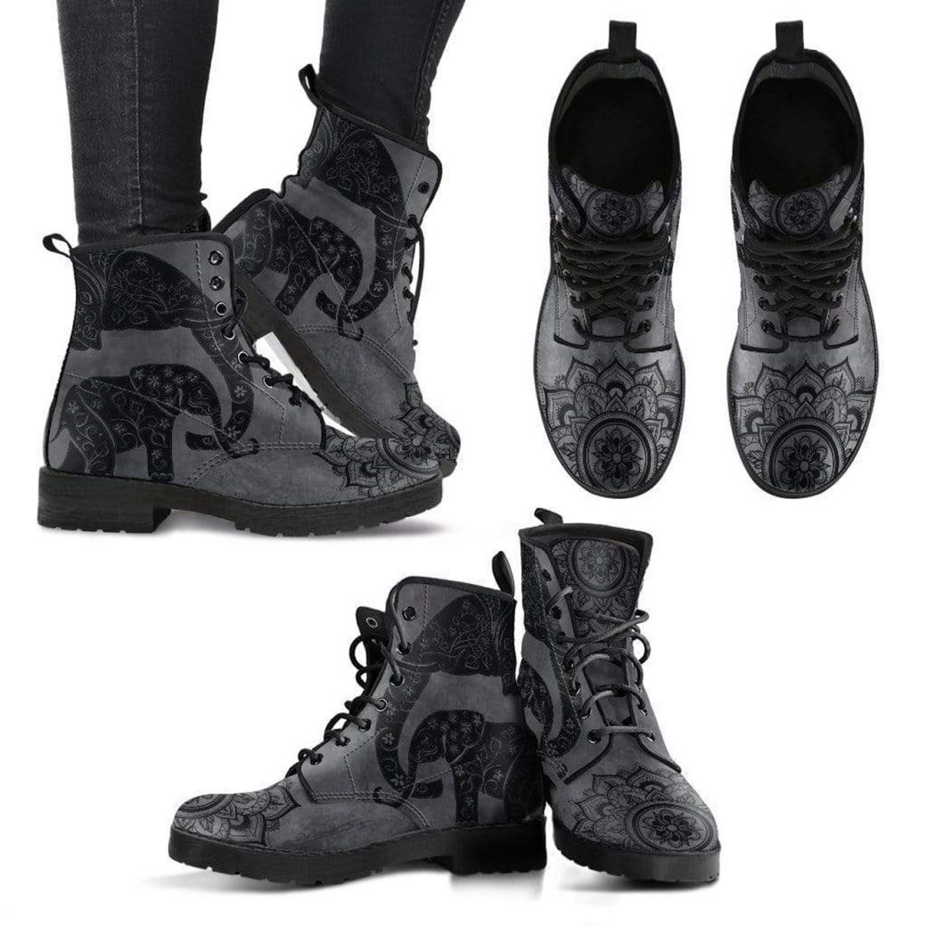 Elephant Printed Vegan Boots | Vegan Leather Lace Up Printed Boots For Women