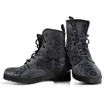 Dark Grey Lotus Mandala Handcrafted Boots