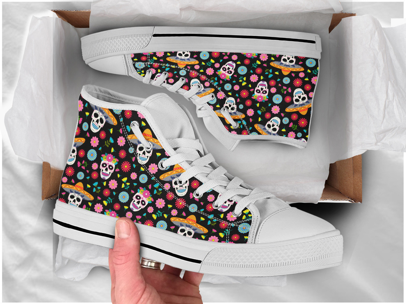 Mexican Skull Shoes | Custom High Top Sneakers For Kids & Adults
