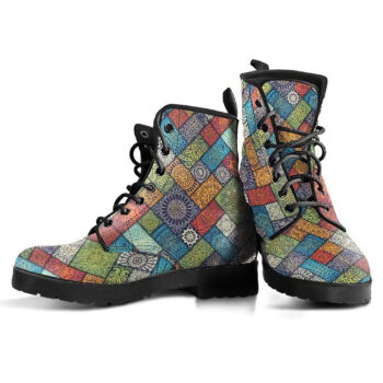 Diagonal Floral Tiles Leather Boots For Women