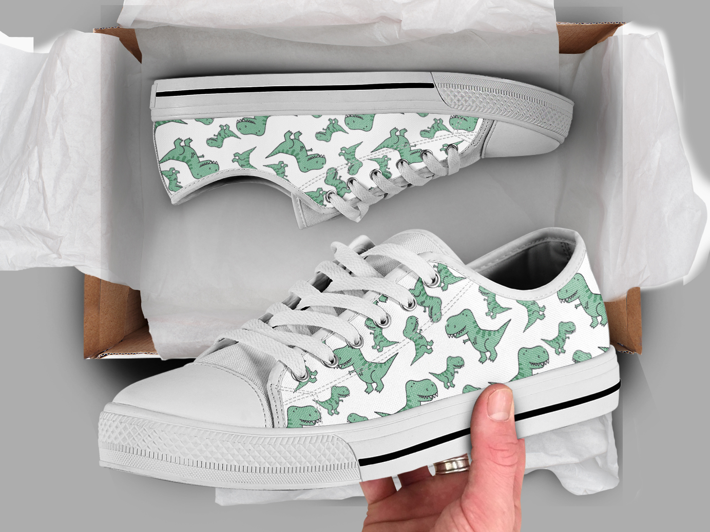 Green Dinosaur Shoes | Custom Low Tops Sneakers For Kids & Adults