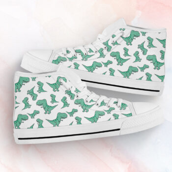 Green Dinosaur Shoes | Custom High Top Sneakers For Kids & Adults