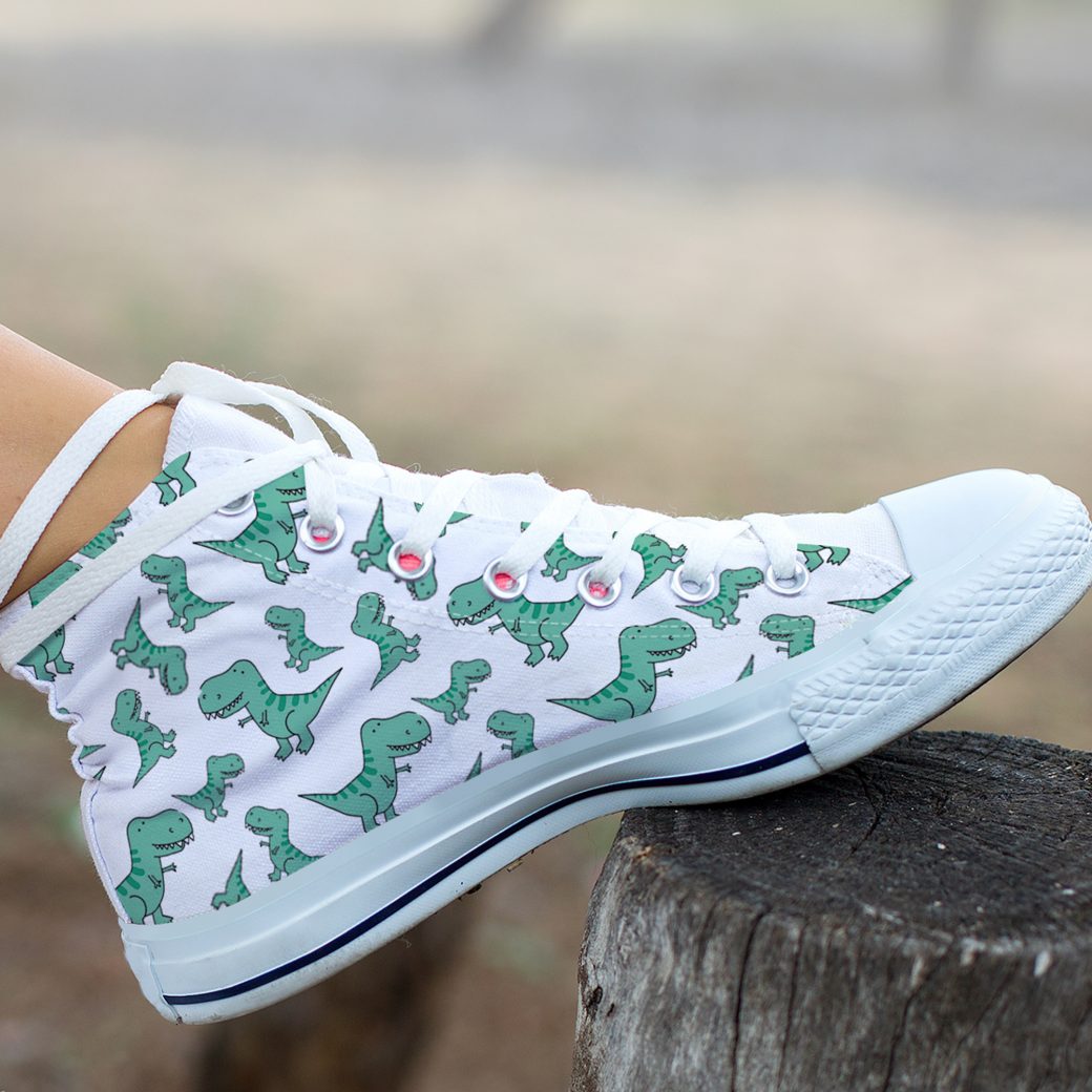 Green Dinosaur Shoes | Custom High Top Sneakers For Kids & Adults