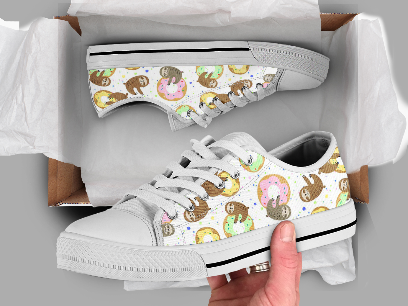 Donuts Sloth Shoes | Custom Low Top Sneakers For Kids & Adults
