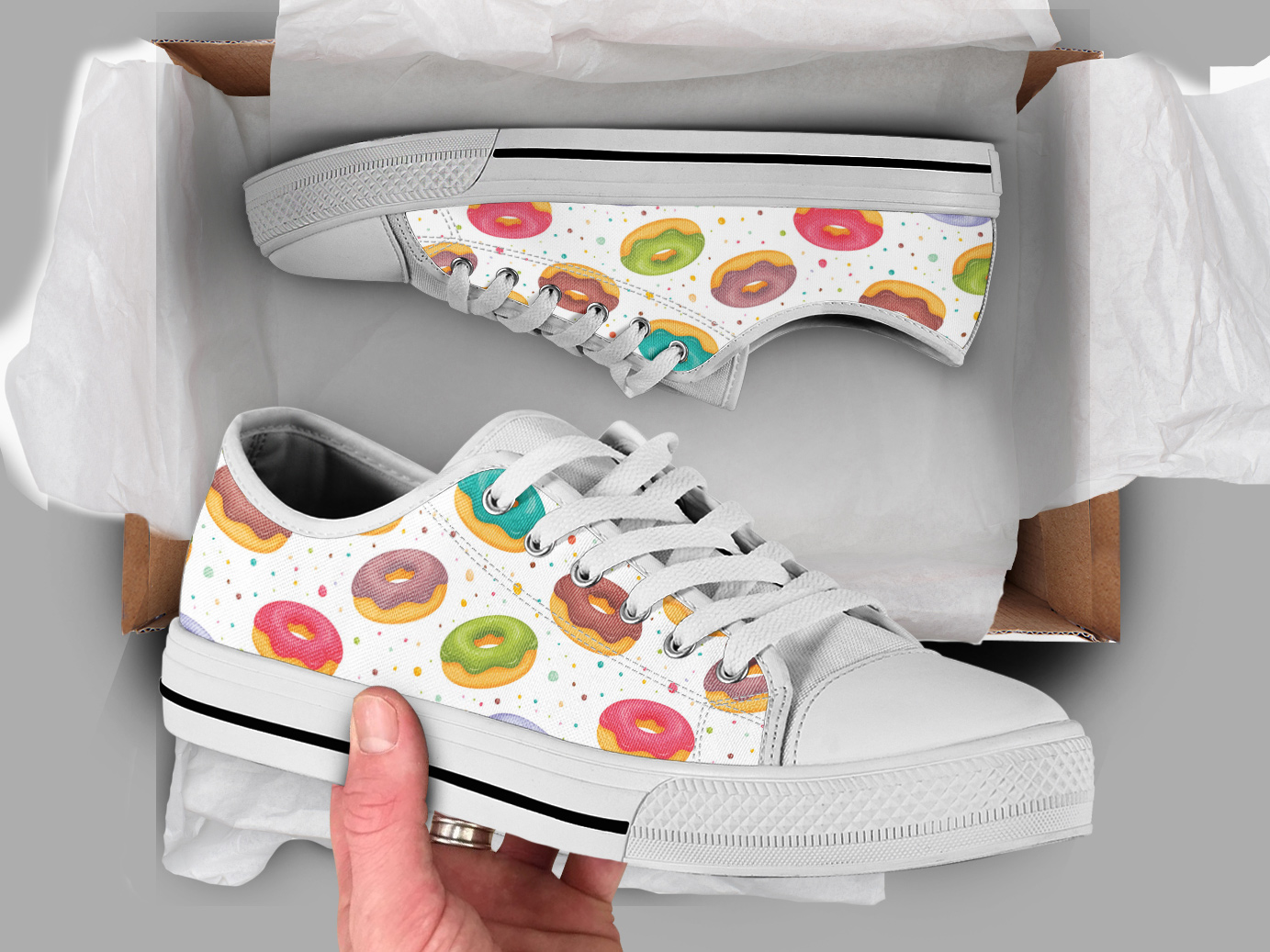 Donuts Printed Shoes | Custom Low Tops Sneakers For Kids & Adults