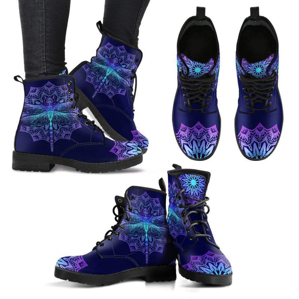 Dragonfly Printed Boots | Vegan Leather Lace Up Printed Boots For Women