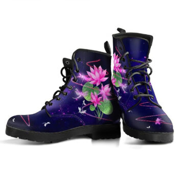 Dragonfly With Lotus Flower Handcrafted Boots V9