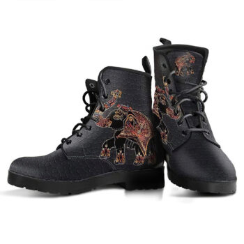 Elephant Folk Art Womens Black Boots