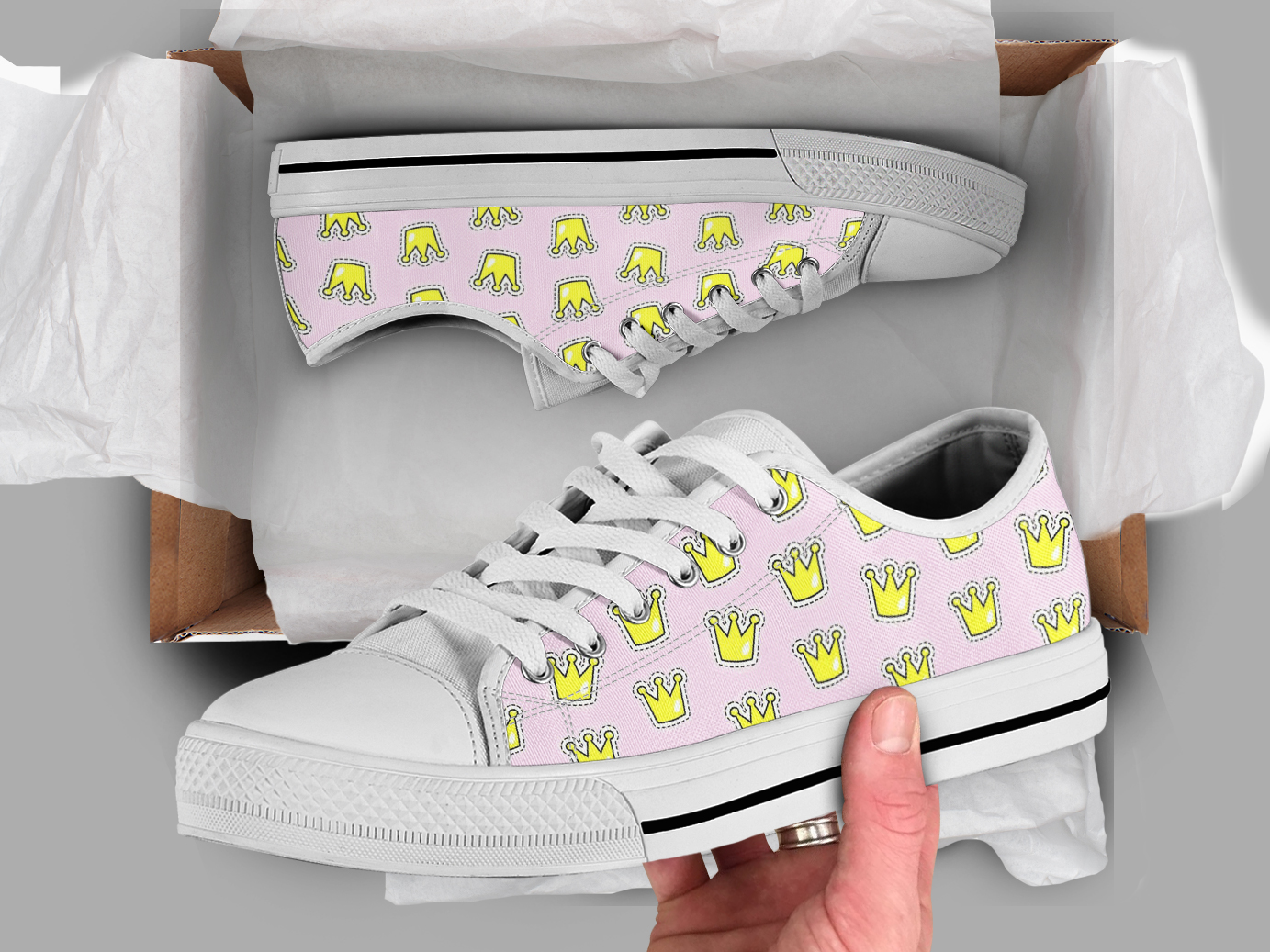 Princess Crown Shoes | Custom Low Tops Sneakers For Kids & Adults