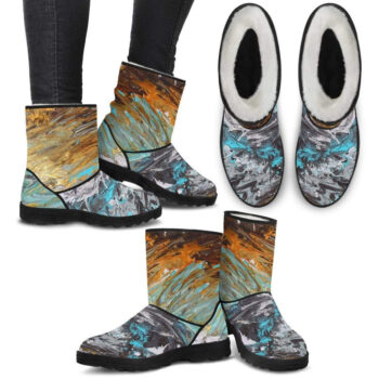 Faux Fur Boot Abstract Sand And Surf Design