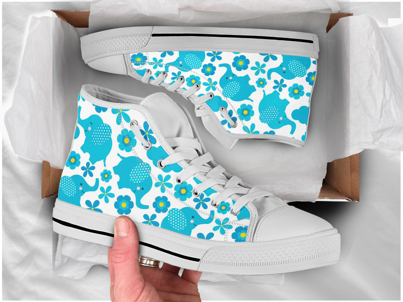 Floral Elephant Shoes | Custom High Top Sneakers For Kids & Adults
