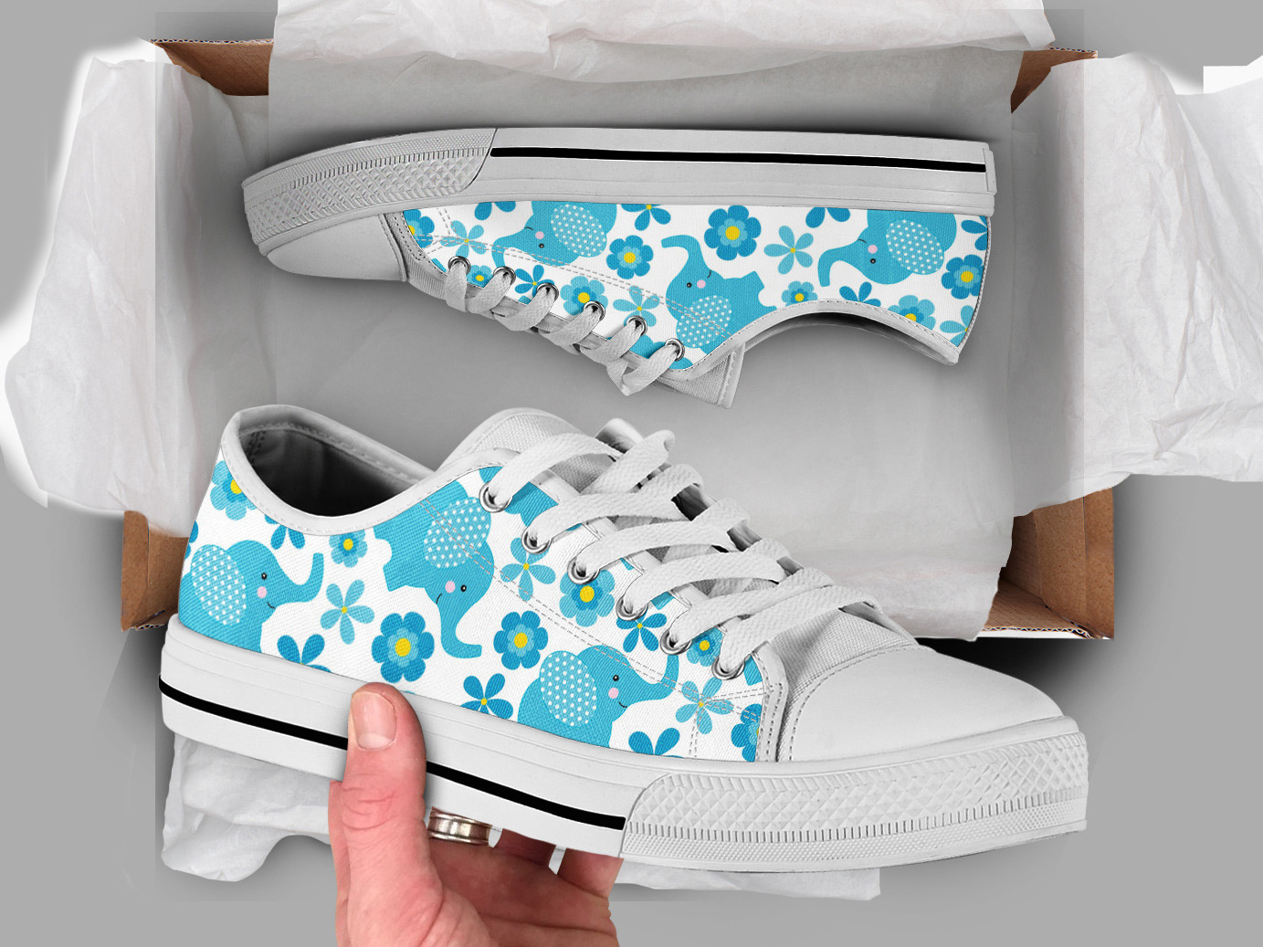 Floral Elephant Shoes | Custom Low Tops Sneakers For Kids & Adults