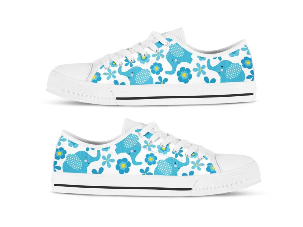 Blue Elephant Shoes | Custom Low Tops Sneakers For Kids & Adults
