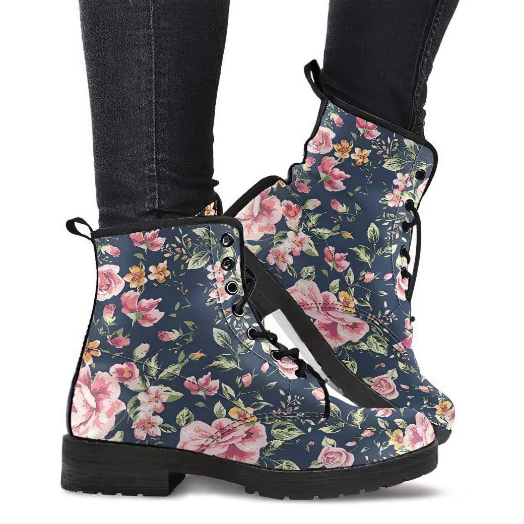 Floral Boots Womens | Vegan Leather Lace Up Printed Boots For Women
