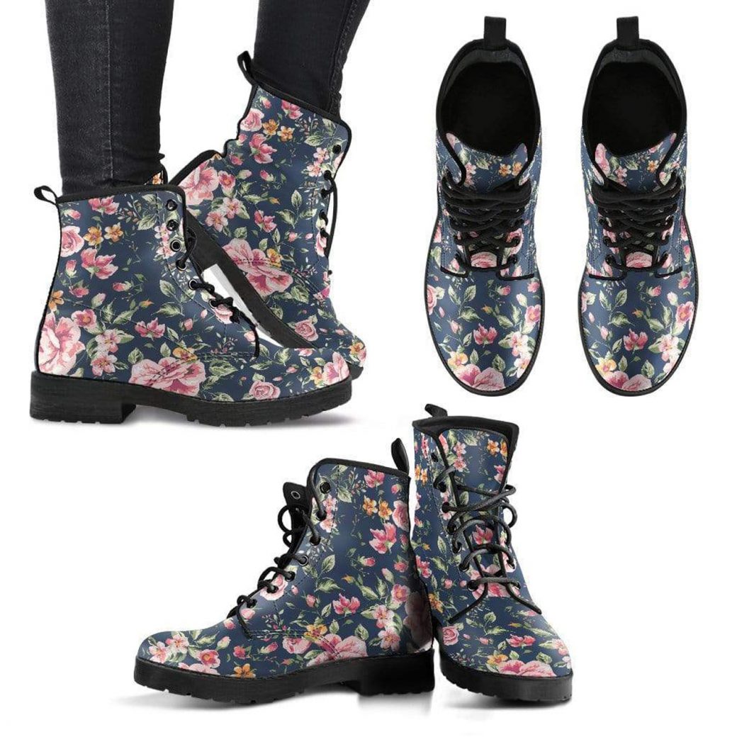 Floral Boots Womens | Vegan Leather Lace Up Printed Boots For Women