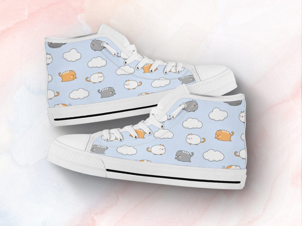 Flying Cat Kawaii Shoes | Custom High Top Sneakers For Kids & Adults