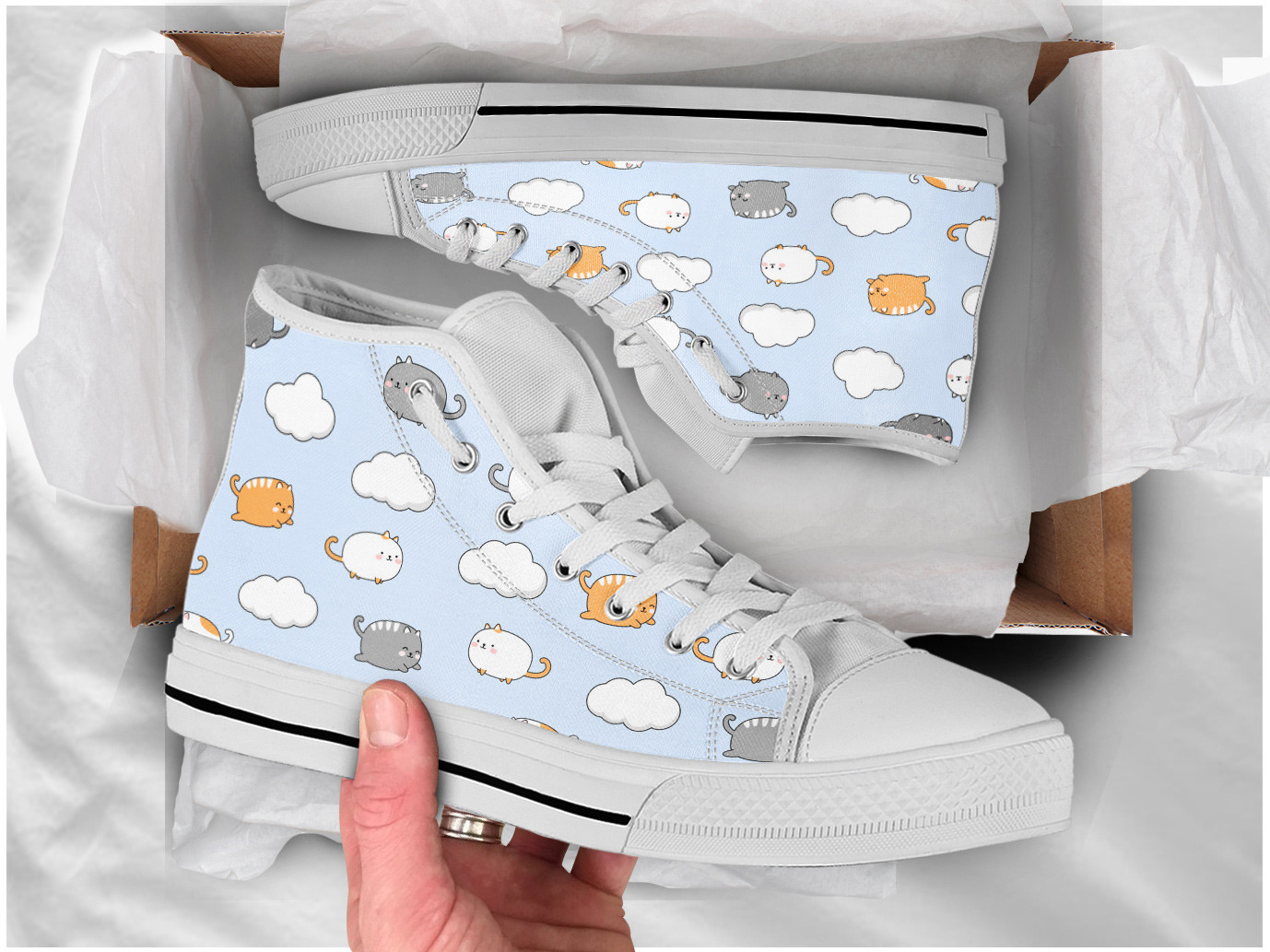 Flying Cat Kawaii Shoes | Custom High Top Sneakers For Kids & Adults