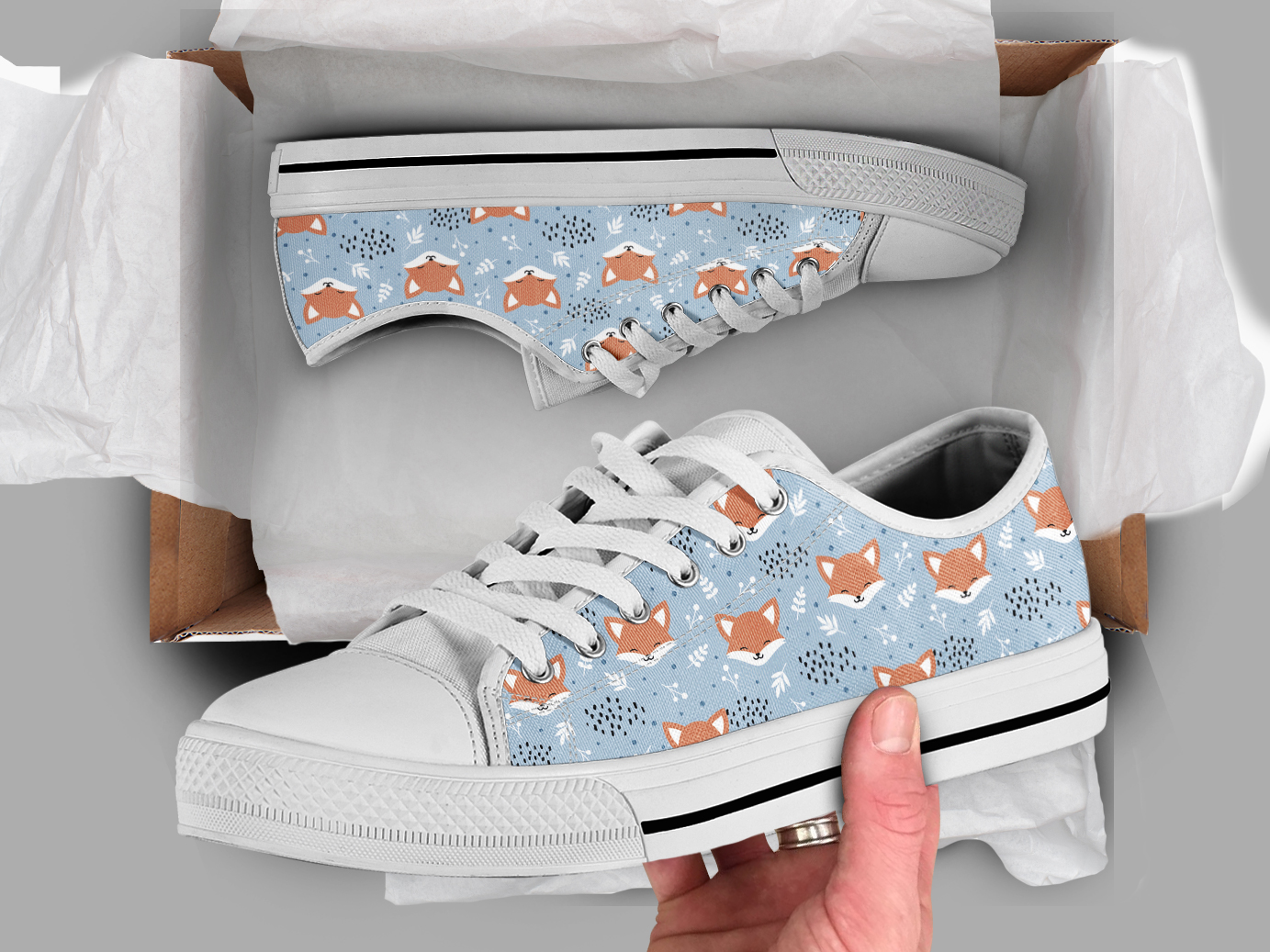 Cute Fox Shoes | Custom Low Top Sneakers For Kids & Adults