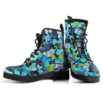 Funky Patterns In Blues Leather Boots For Women