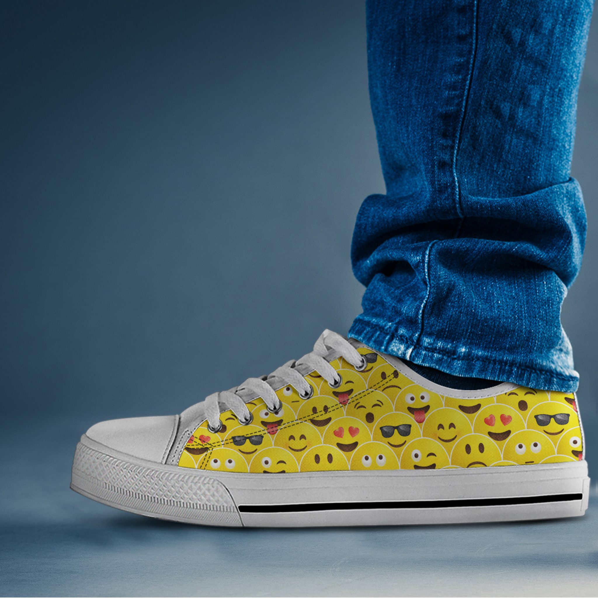 Yellow Emoji Shoes Custom Canvas Sneakers For Kids & Adults