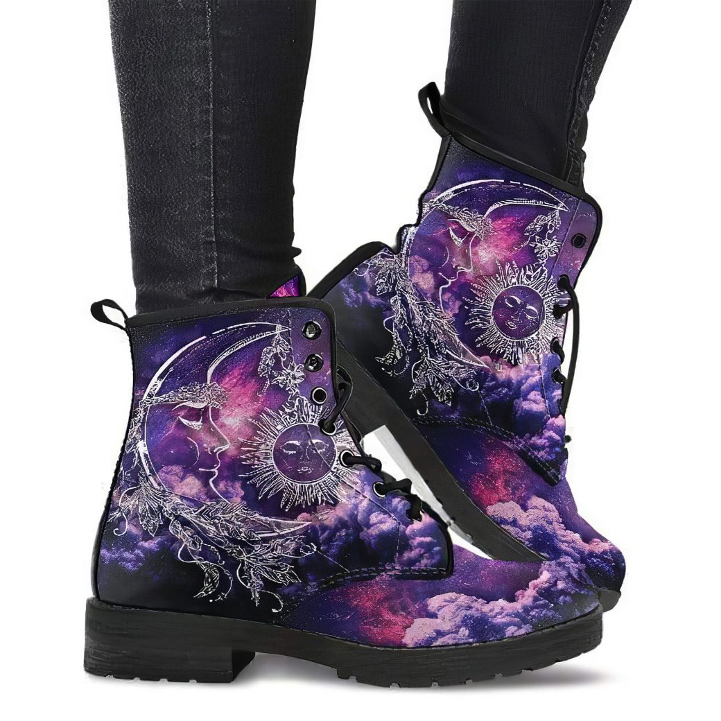 Galaxy Moon Boots | Vegan Leather Lace Up Printed Boots For Women