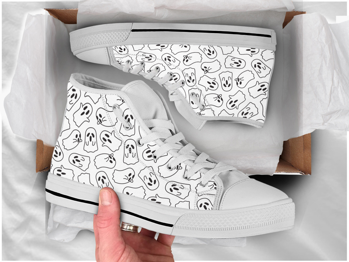 White Ghost Shoes | Custom High Top Sneakers For Kids & Adults