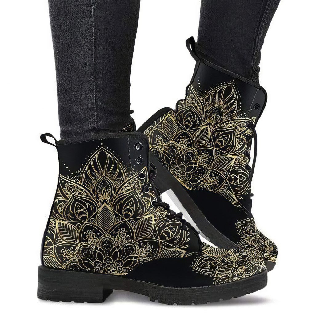 Lotus Flower Boots | Vegan Leather Lace Up Printed Boots For Women