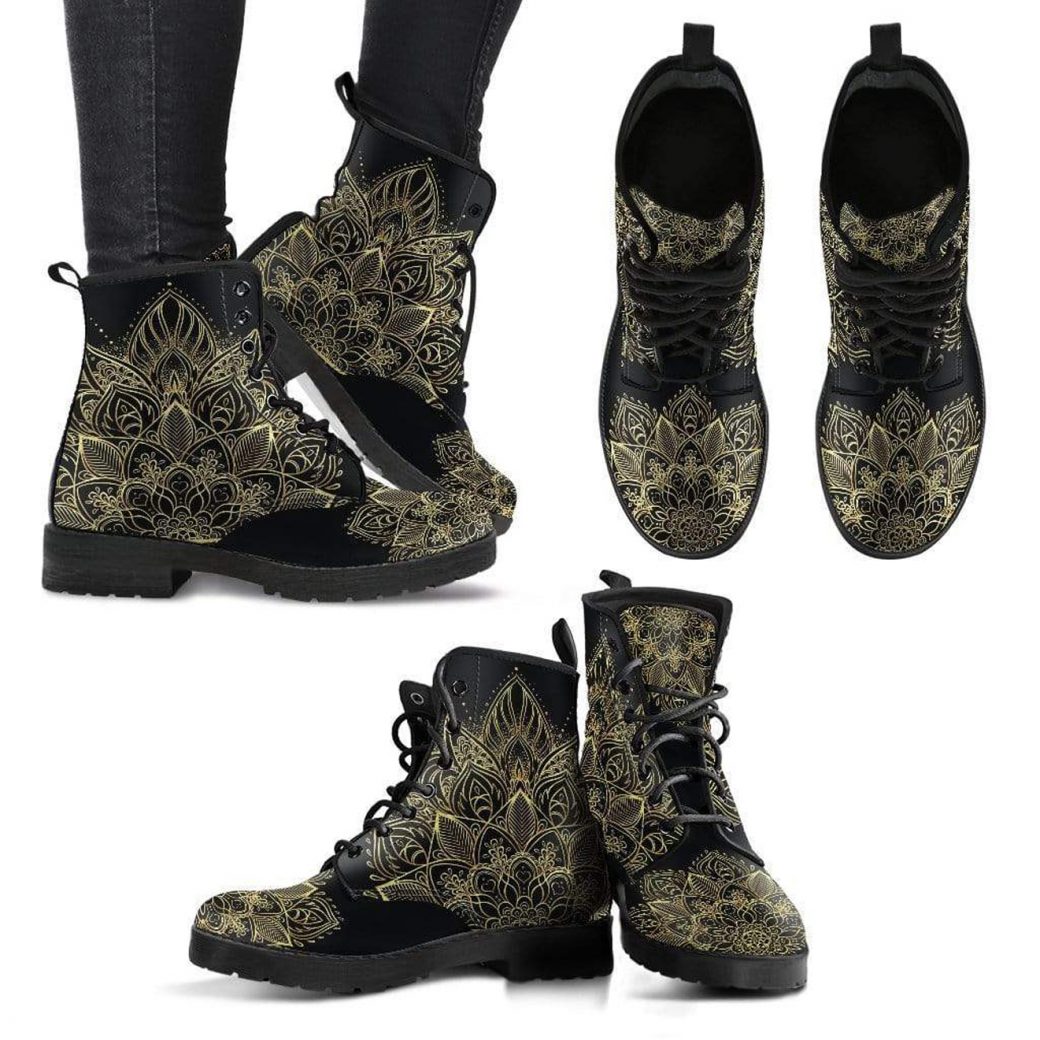 Lotus Flower Boots | Vegan Leather Lace Up Printed Boots For Women