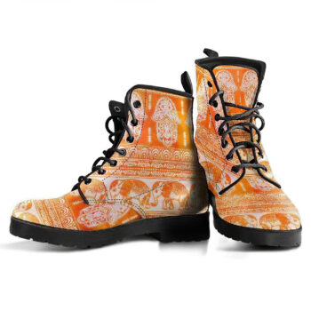 Golden Hamsa And Elephant Womens Leather Boots