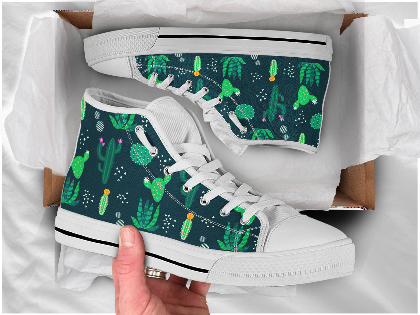 Green Cactus Shoes | Custom High Top Sneakers For Kids & Adults