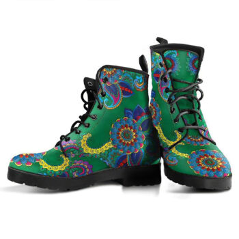Green Paisley Mandala Handcrafted Boots 1