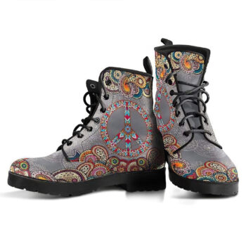 Grey Paisley Mandala Handcrafted Boots 2