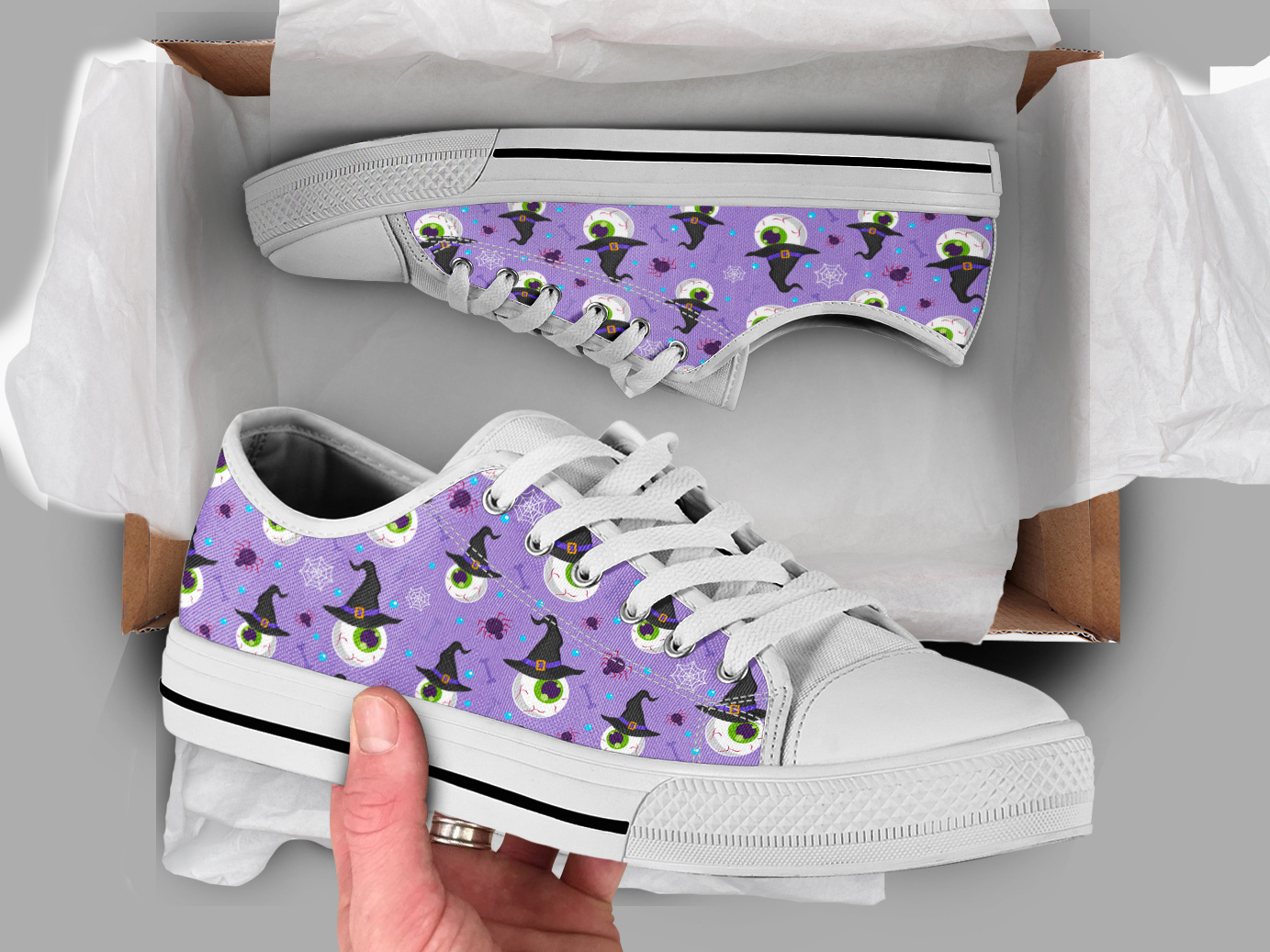Purple Halloween Shoes | Custom Low Tops Sneakers For Kids & Adults