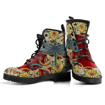 Handcrafted Dragonfly Mandala Red Boots