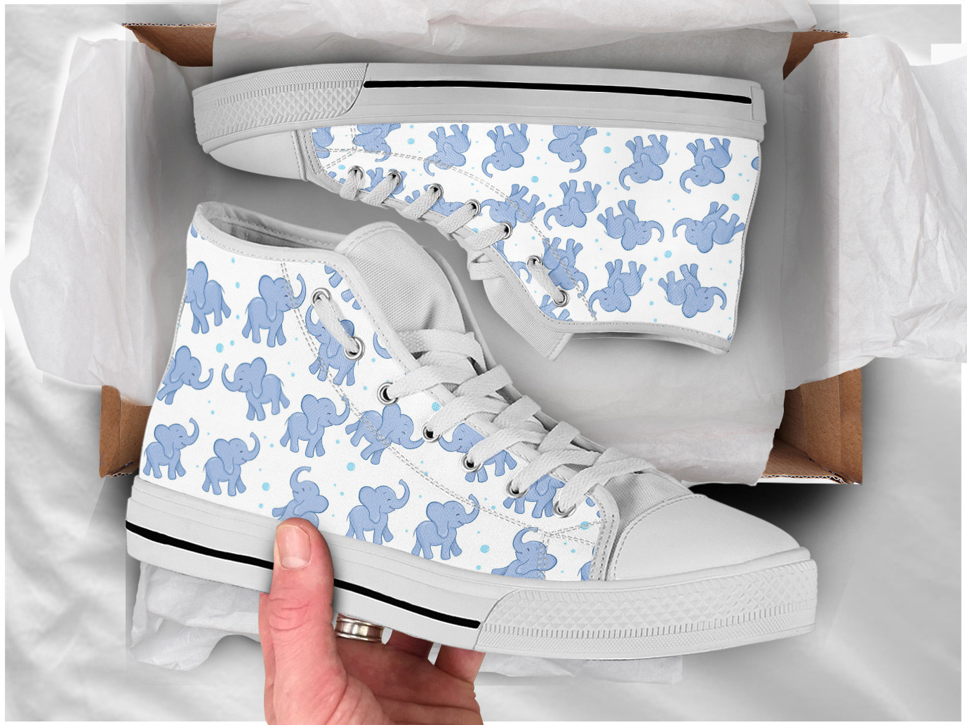 Elephant Printed Shoes | Custom High Top Sneakers For Kids & Adults