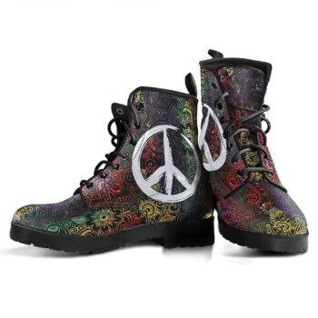 Henna Flowers Peace Womens Leather Boots