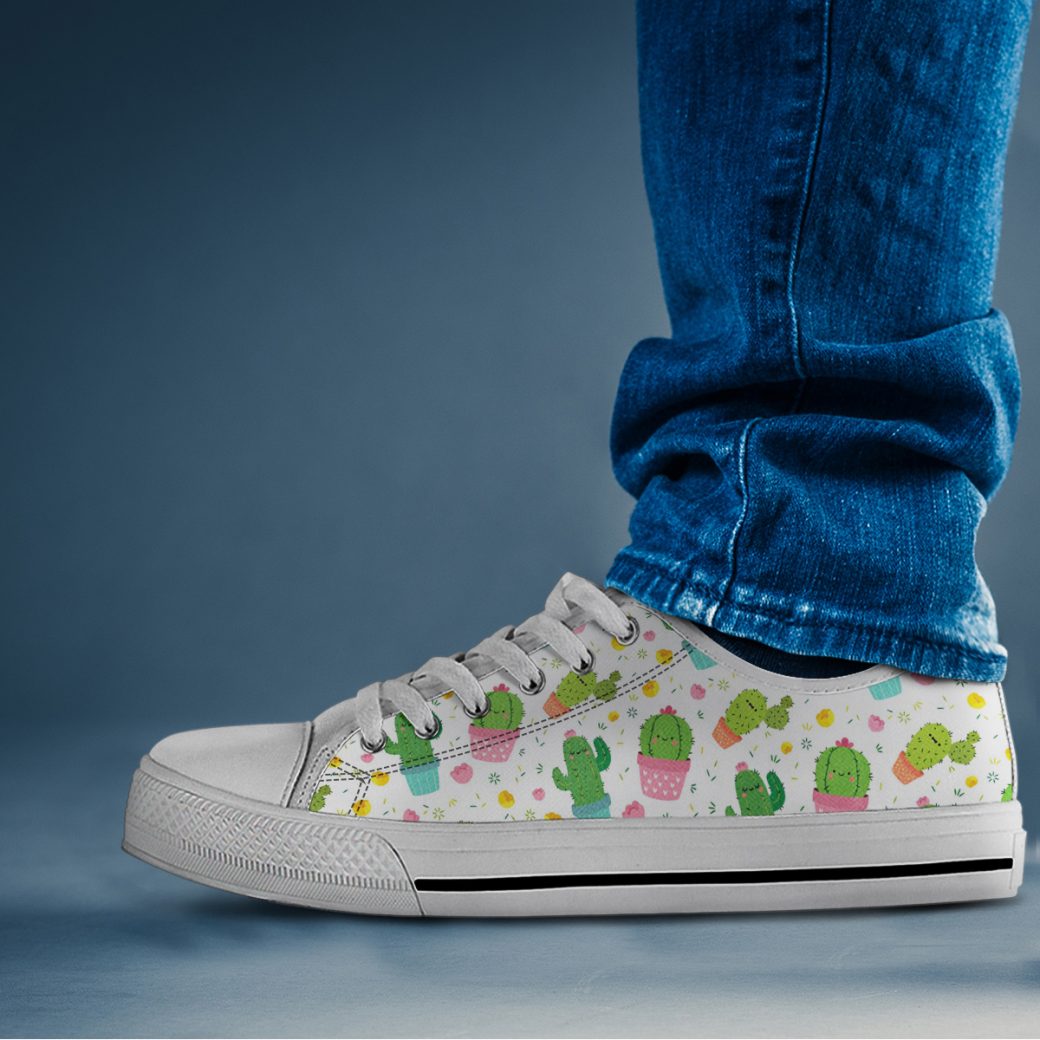 Kawaii Cactus Shoes | Custom Low Tops Sneakers For Kids & Adults
