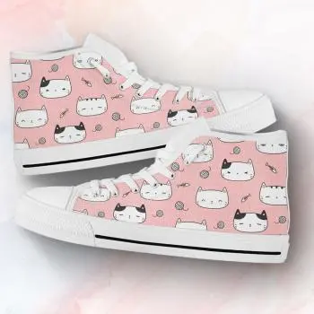Cat Print Kawaii Shoes | Custom High Top Sneakers For Kids & Adults