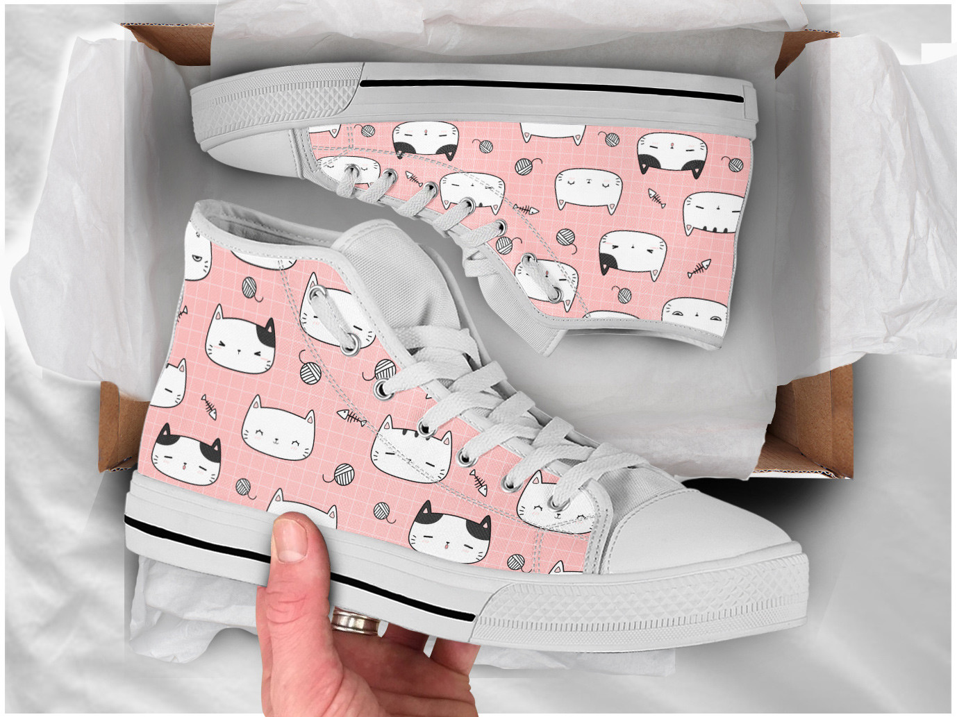 Cat Print Kawaii Shoes | Custom High Top Sneakers For Kids & Adults
