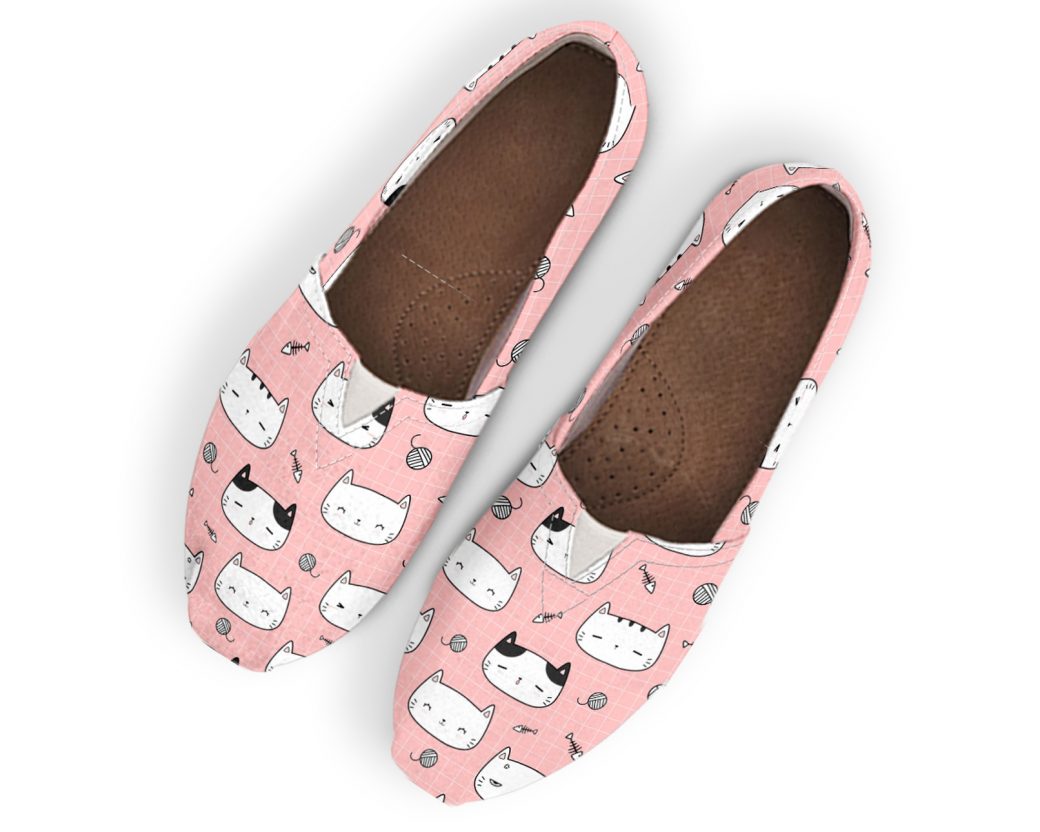 Pink Casual Cat Shoes | Custom Canvas Sneakers For Kids & Adults