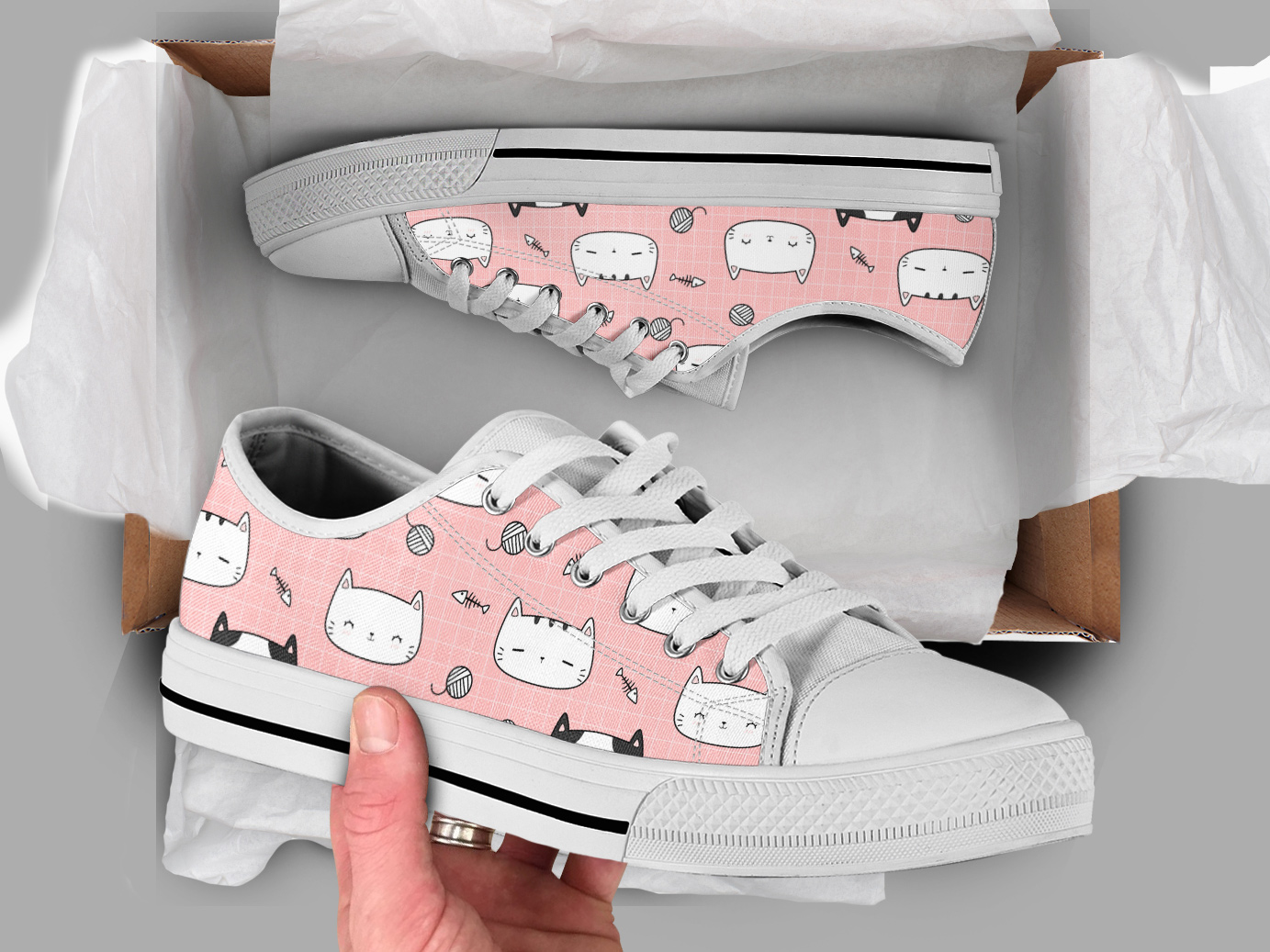 Kawaii Cat Shoes | Custom Low Tops Sneakers For Kids & Adults