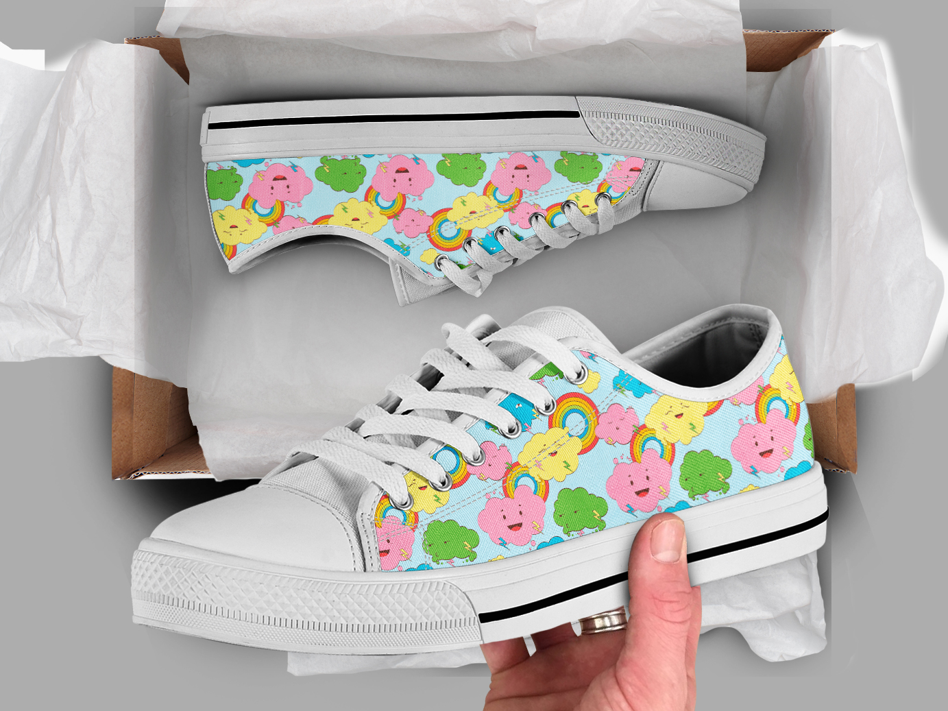 Kawaii Clouds Shoes | Custom Low Top Sneakers For Kids & Adults