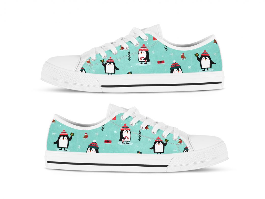 Printed Penguin Shoes | Custom Low Tops Sneakers For Kids & Adults