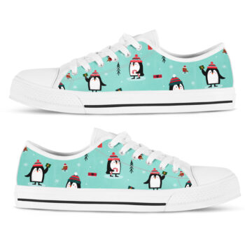 Printed Penguin Shoes | Custom Low Tops Sneakers For Kids & Adults
