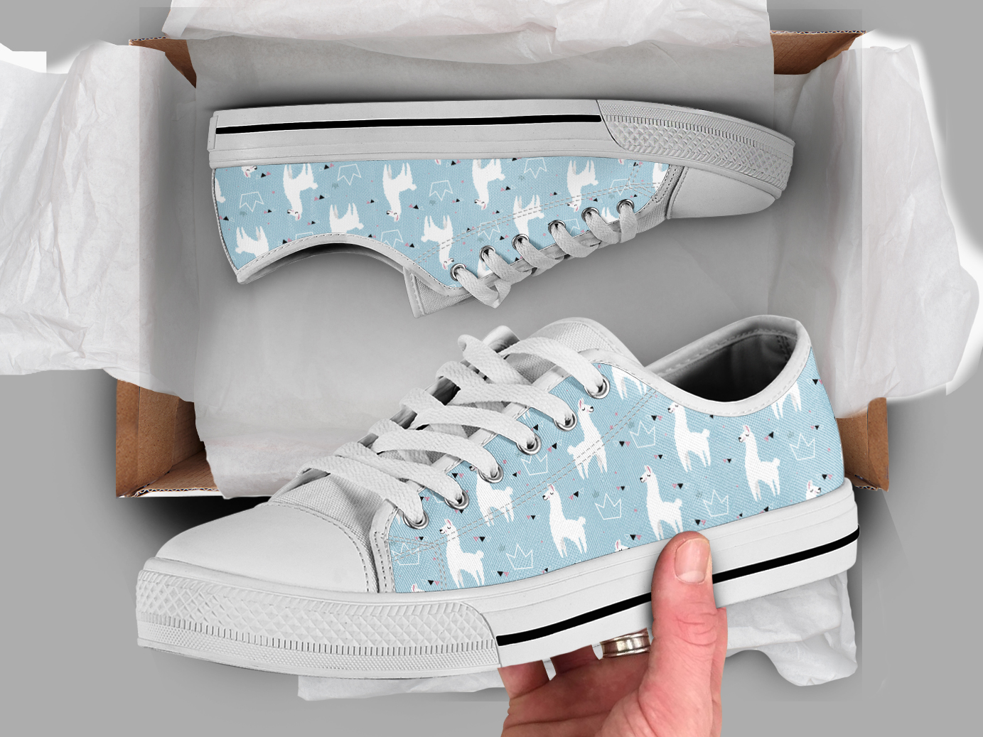 White Llama Shoes | Custom Low Top Sneakers For Kids & Adults