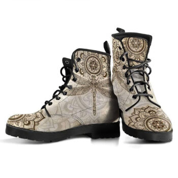 Mandala Dragonfly Beige Handcrafted Boots